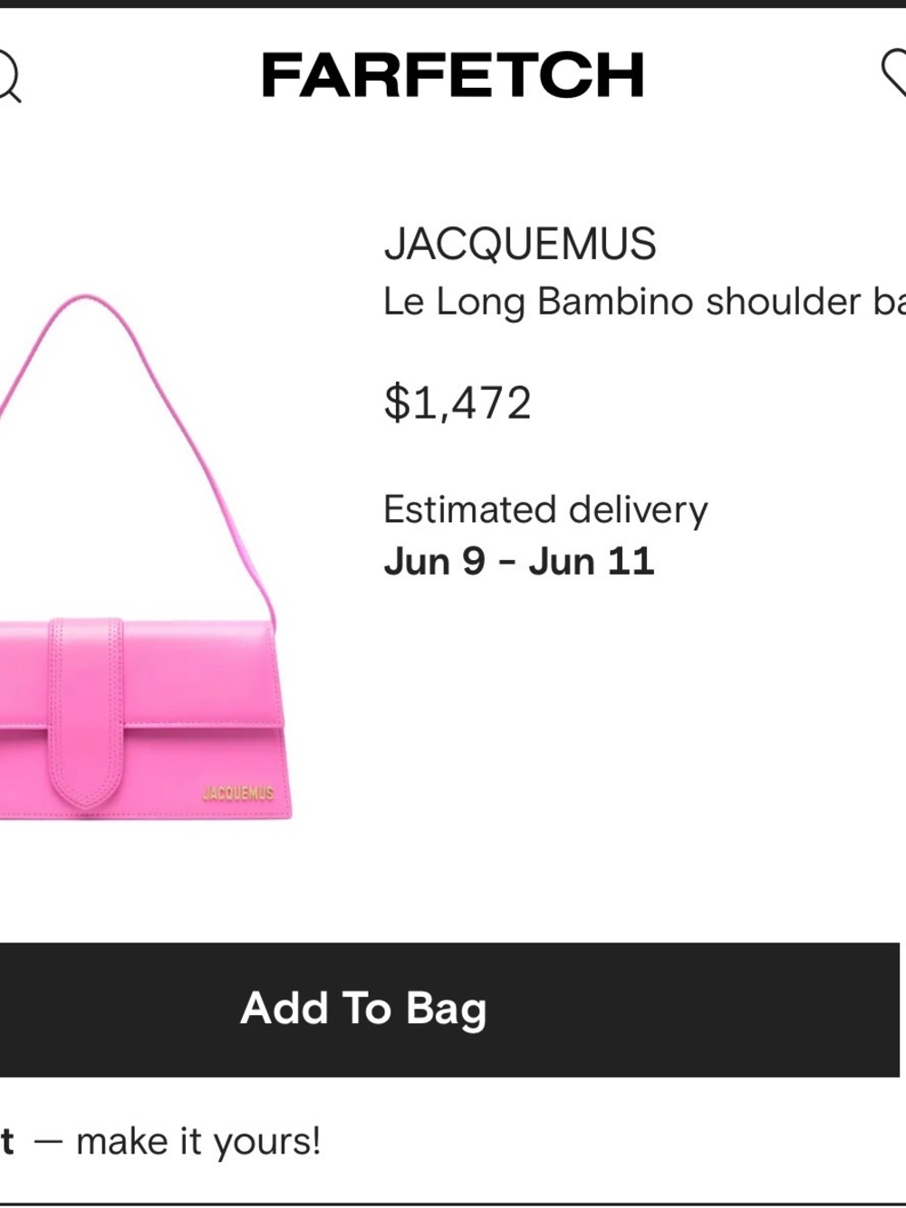 Jacquemus Hot Pink Le bambino long  shoulder bag - Picture 3 of 15